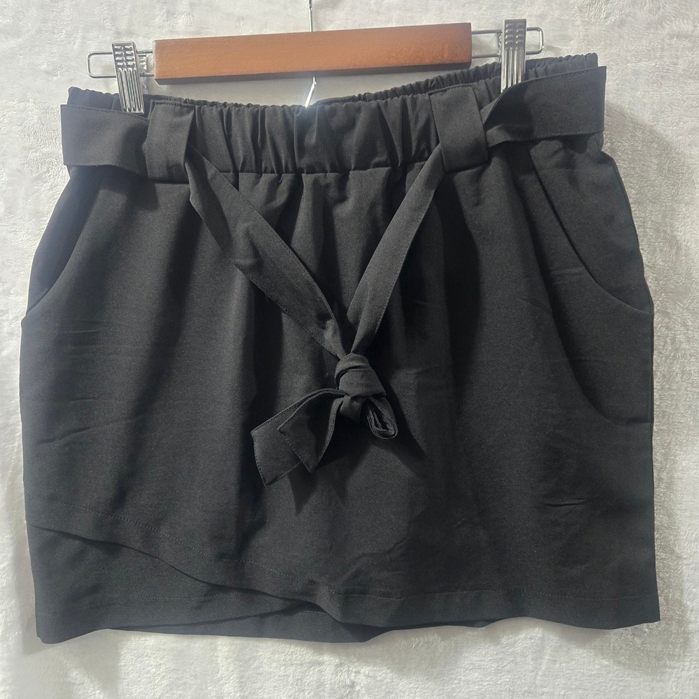 RBX Women Black‎ Paperbag Waist Skort Mini Wrap Skirt with Pockets Size Medium